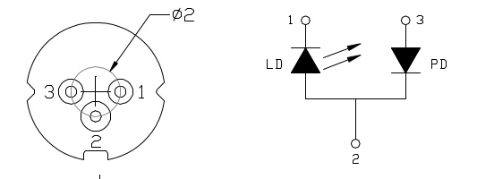 Laser diode connections, extract from ADL-65055TL datasheet