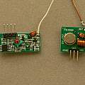 Modules, left to right super-heterodyne receiver, super-regenerative receiver, transmitter, DHT11 temperature and humidity sensor